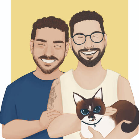 couple and cat